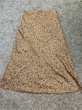 Women's Tan Polka Dot Midi Skirt